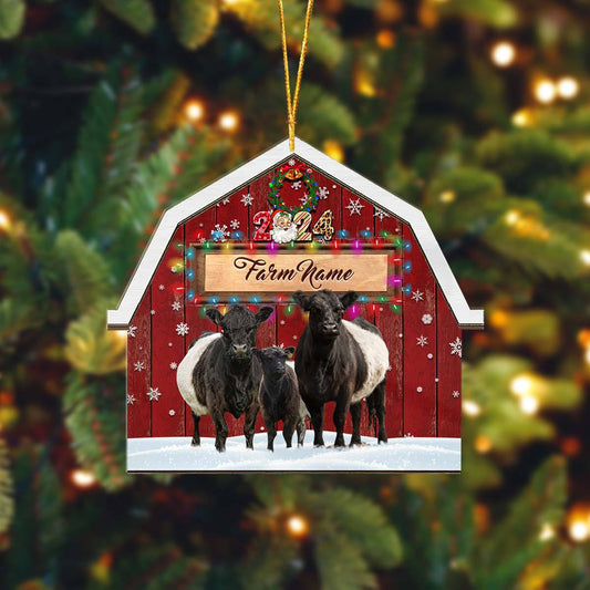 Joycorners Belted Galloway Lovers Christmas Gift Red Barn Custom Shape Acrylic Ornament