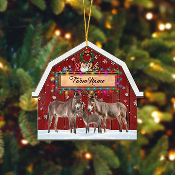 Joycorners Donkey Lovers Christmas Gift Red Barn Custom Shape Acrylic Ornament