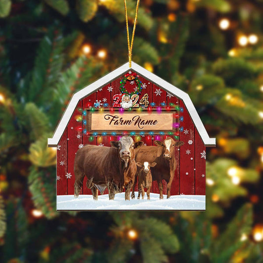 Joycorners Simmental Lovers Christmas Gift Red Barn Custom Shape Acrylic Ornament