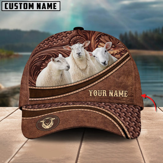 Joycorners Cross Faced Sheep Personalized Name Brown Carving Leather Pattern 3D Classic Cap