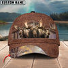 Joycorners Deer Hunting Personalized Name Brown Leather Pattern 3D Classic Cap
