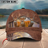 Joycorners Deer Hunting Personalized Name Brown Leather Pattern 3D Classic Cap