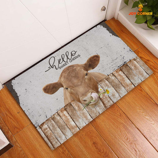 Joycorners Red Angus Hello Sweet Checks Doormat