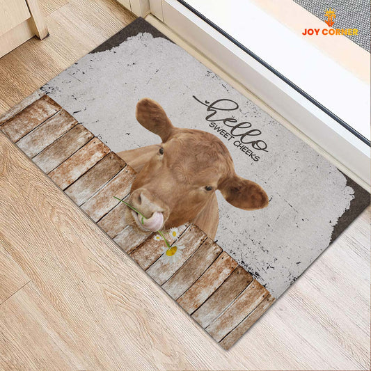 Joycorners Red Angus Hello Sweet Checks Doormat