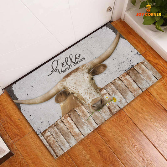 Joycorners Texas Longhorn Hello Sweet Checks Doormat