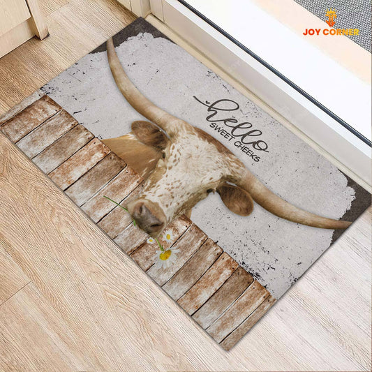 Joycorners Texas Longhorn Hello Sweet Checks Doormat