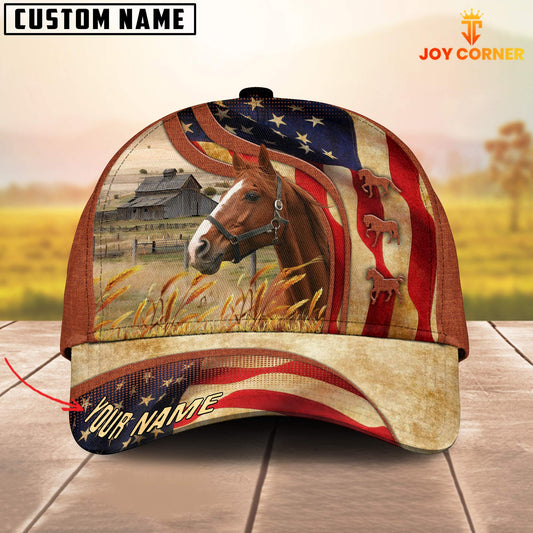 Joycorners Custom Name Horse US Flag 3D Cap