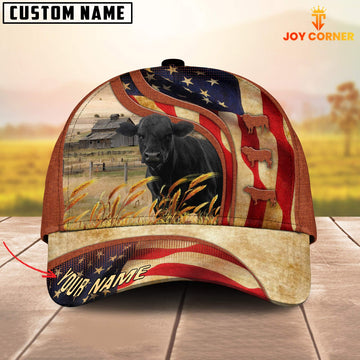 Joycorners Custom Name Black Angus US Flag 3D Cap