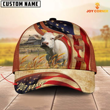 Joycorners Custom Name Charolais US Flag 3D Cap