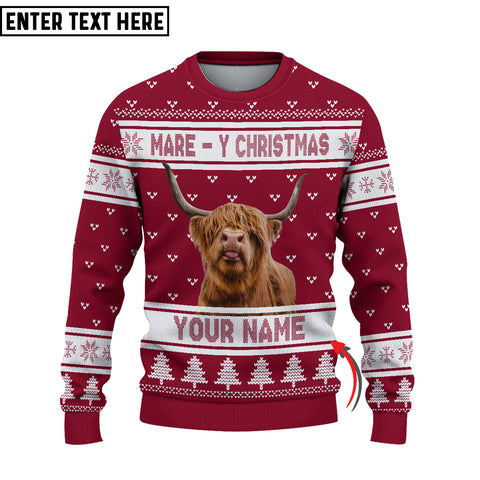 Joycorners Custom Name Highland Cattle Mare - Y Christmas Ugly Sweater