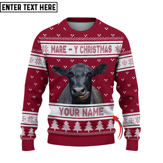 Joycorners Custom Name Black Angus Mare - Y Christmas Ugly Sweater