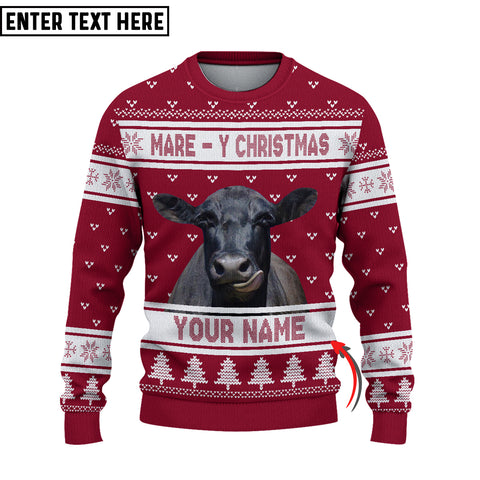 Joycorners Custom Name Black Angus Mare - Y Christmas Ugly Sweater