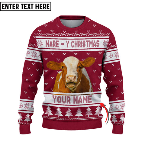 Joycorners Custom Name Hereford Cattle Mare - Y Christmas Ugly Sweater