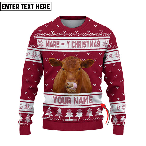 Joycorners Custom Name Red Angus Mare - Y Christmas Ugly Sweater
