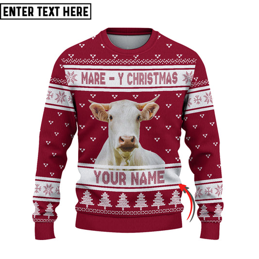 Joycorners Custom Name Charolais Mare - Y Christmas Ugly Sweater