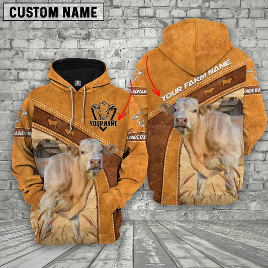 Joycorners Personalized Name Farm Blonde d'Aquitaine Cattle Hoodie TT