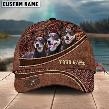 Joycorners Kelpies Dog Personalized Name Brown Carving Leather Pattern 3D Classic Cap