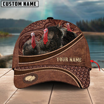 Joycorners Turkey Personalized Name Brown Carving Leather Pattern 3D Classic Cap