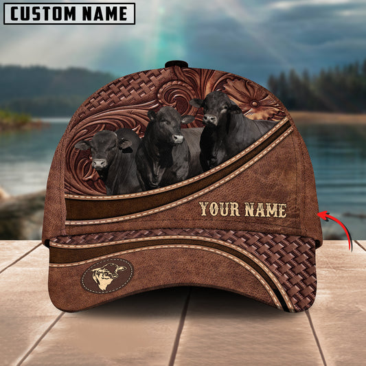 Joycorners Black Beefmaster Personalized Name Brown Carving Leather Pattern 3D Classic Cap