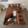 JoyCorners Custom Name Hereford Cattle Leather Carving 3D Bedding Set