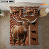 JoyCorners Custom Name Texas Longhorn Cattle Leather Carving 3D Bedding Set