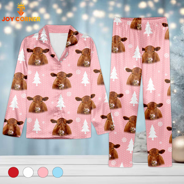 Joycorners Red Angus Cattle Chrismas Pattern 3D Pajamas
