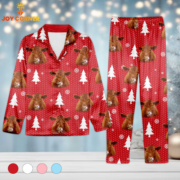 Joycorners Red Angus Cattle Chrismas Pattern 3D Pajamas