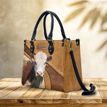 JC Personalized Name Hereford Cattle 3D Leather Carving Handbag
