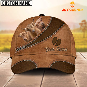 Joycorners Custom Name Highland Cattle Brown Happiness Cap