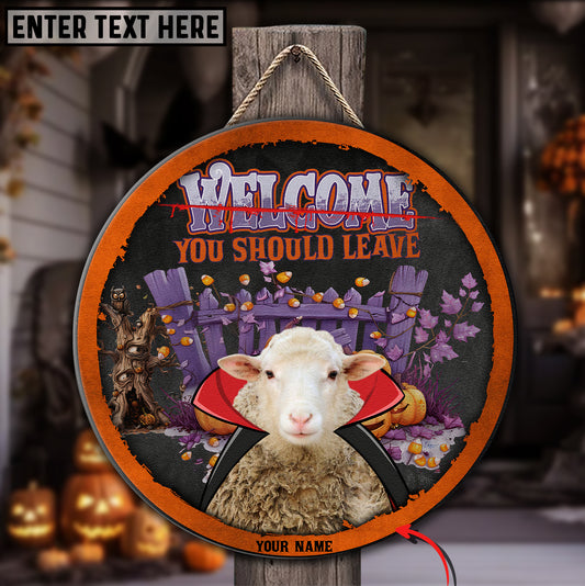 Joycorners Farm Name Sheep Witch Happy Halloween Wooden Sign