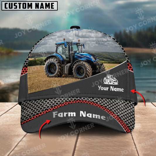 Joycorners New Holland Tractor Customized Name And Farm Name Metal 3D Classic Cap