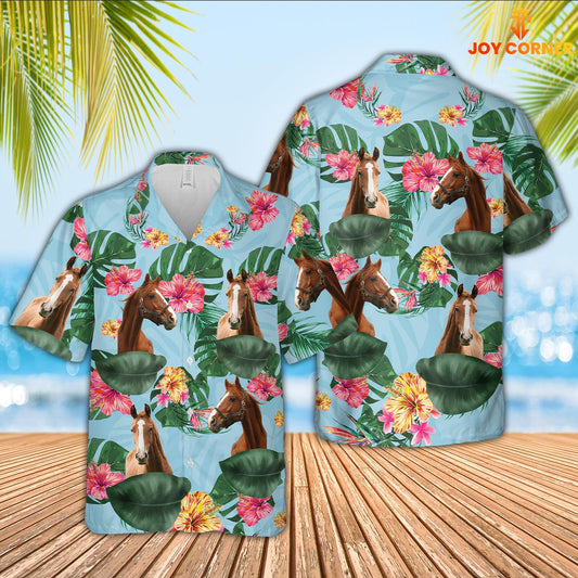 Joy Corners Horse Flower Pattern 3D Hawaiian Shirt