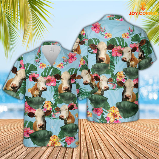 Joy Corners Simmental Flower Pattern 3D Hawaiian Shirt