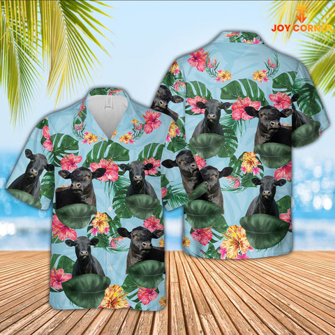Joy Corners Black Angus Flower Pattern 3D Hawaiian Shirt