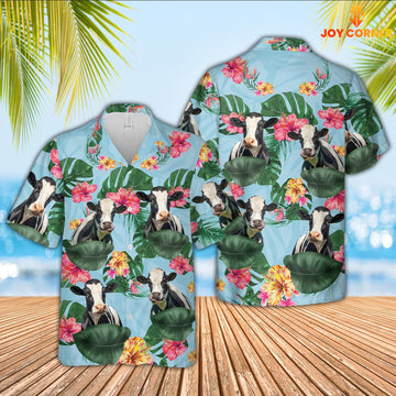 Joy Corners Holstein Flower Pattern 3D Hawaiian Shirt