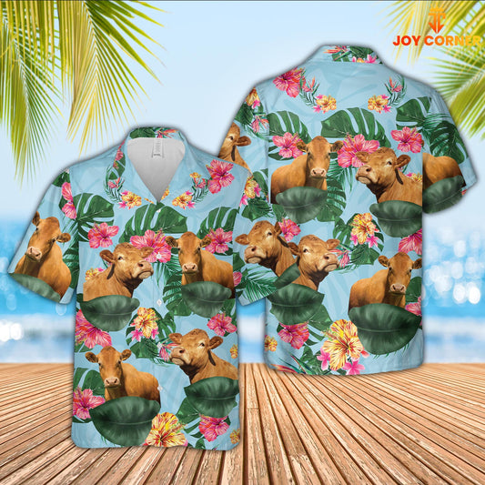 Joy Corners Limousin Flower Pattern 3D Hawaiian Shirt