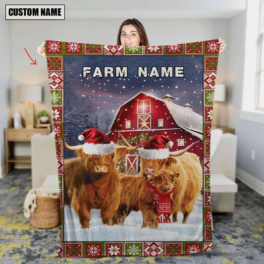 Joycorners Highland Cattle Merry Christmas Pattern 3D Blanket