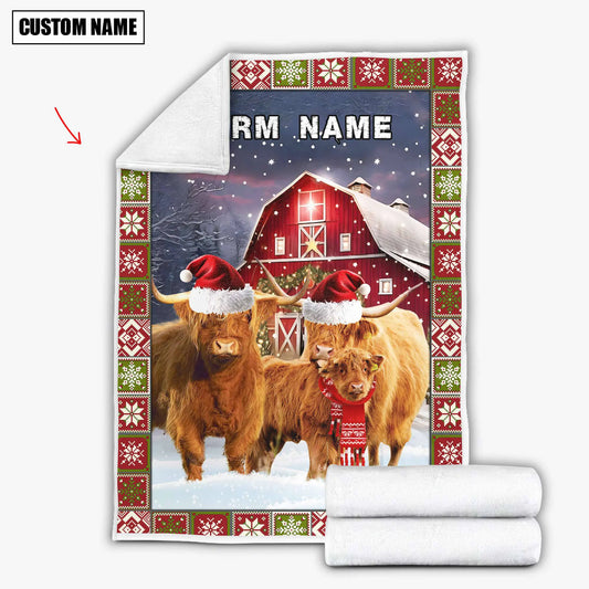Joycorners Highland Cattle Merry Christmas Pattern 3D Blanket