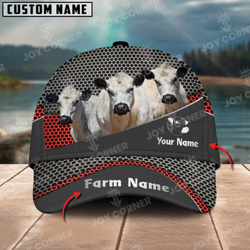 Joycorners British White Cattle Customized Name And Farm Name Metal 3D Classic Cap