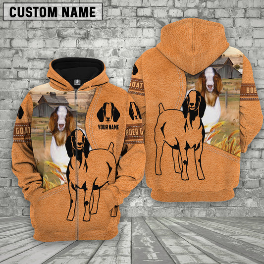 Joycorners Farm Personalized Name Boer Goat Leather Pattern 3D Printed Hoodie