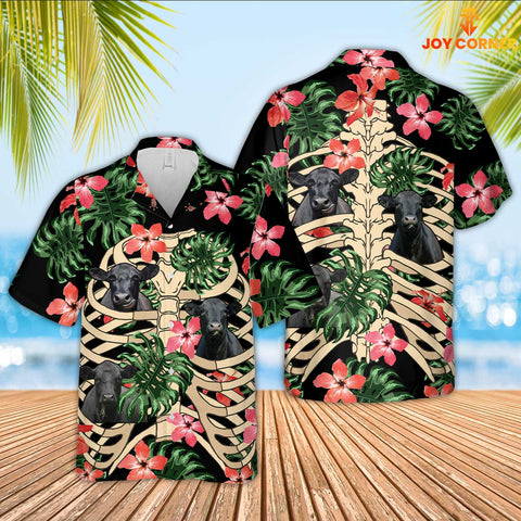 Joy Corners Black Angus Cattle 3D Hawaiian Skeleton Flower Shirt
