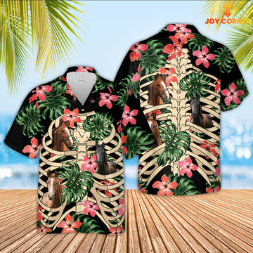 Joy Corners Horse 3D Hawaiian Skeleton Flower Shirt