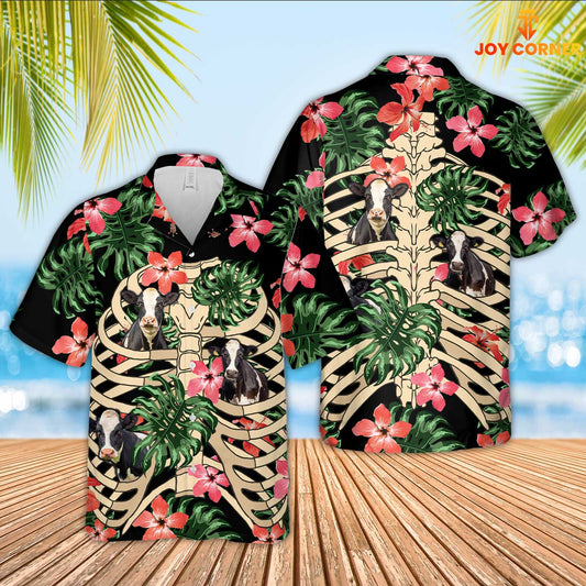 Joy Corners Holstein 3D Hawaiian Skeleton Flower Shirt