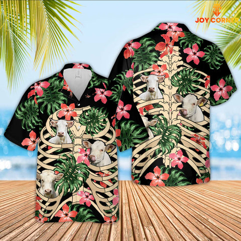 Joy Corners Charolais 3D Hawaiian Skeleton Flower Shirt