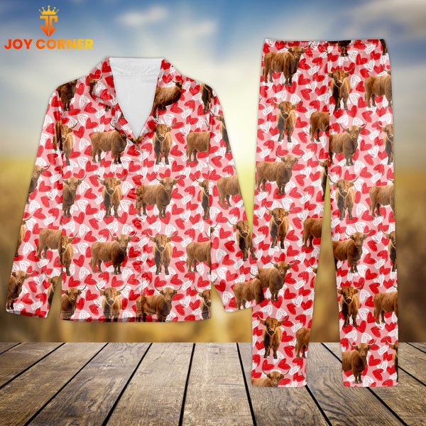 Joycorners Highland Cattle Valentine Pattern 3D Pajamas