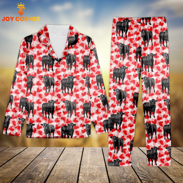 Joycorners Black Angus Valentine Pattern 3D Pajamas
