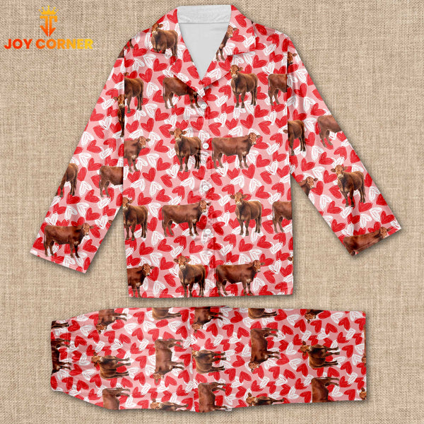 Joycorners Red Angus Valentine Pattern 3D Pajamas