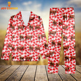 Joycorners Red Angus Valentine Pattern 3D Pajamas