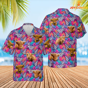 Joy Corners Highland Face Leaf Pattern 3D Hawaiian Shirt