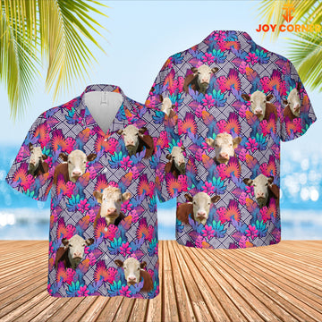 Joy Corners Hereford Face Leaf Pattern 3D Hawaiian Shirt